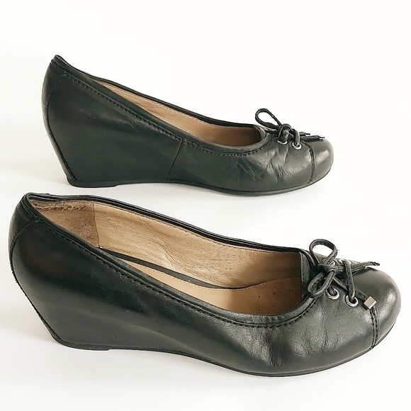 Geox Respira Lace Up Wedge Pumps Black Round Toe - Picture 4 of 7